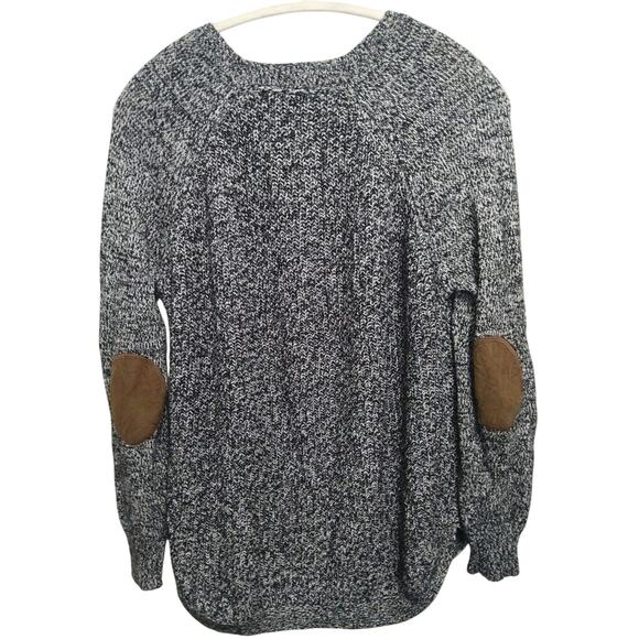 RD style Cozy knit  blk/white sweater lightweight leather elbow patch Womens  XL - Picture 1 of 6